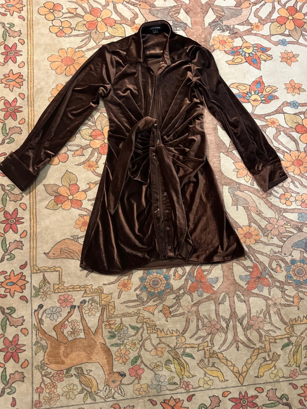 Velvet Tie-Front Blazer in Dark Brown